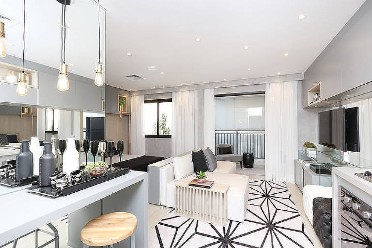 Estúdio de 33 metros quadrados do coliving Loadd, que tem entrega prevista para 2021, na avenida Jabaquara, zona sul de SP 