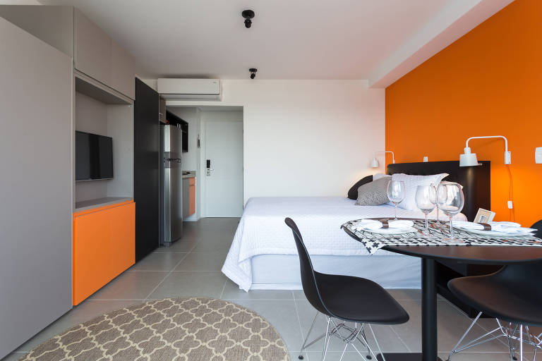 Apartamento de 31 metros quadrados do edifício Projeto Kasa 99, na Vila Olímpia, zona sul de São Paulo