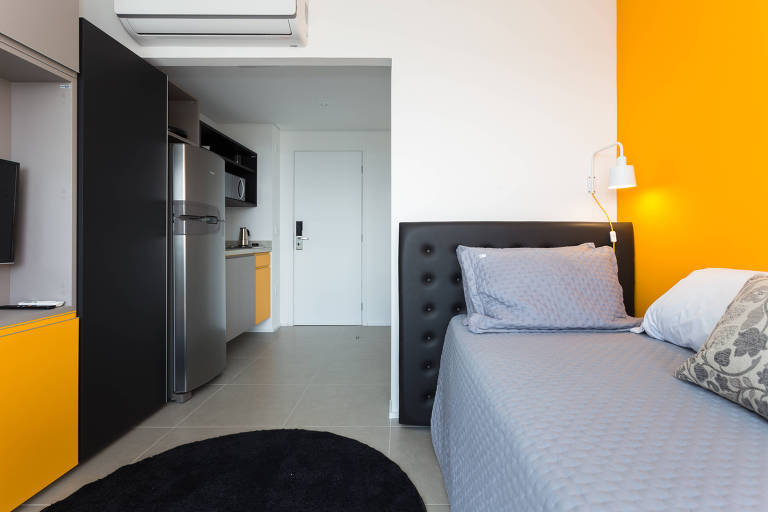 Apartamento de 23 metros quadrados do edifício Kasa 99, na Vila Olímpia, zona sul de São Paulo