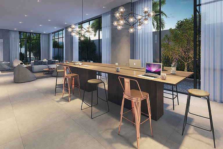Área comum do coliving Loadd, que tem entrega prevista para 2021, na avenida Jabaquara, zona sul de SP 