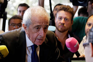 President of soccer club River Plate, Rodolfo D'Onofrio, arrives to the Bourbon hotel before a meeting at the CONMEBOL headquarters in Luque