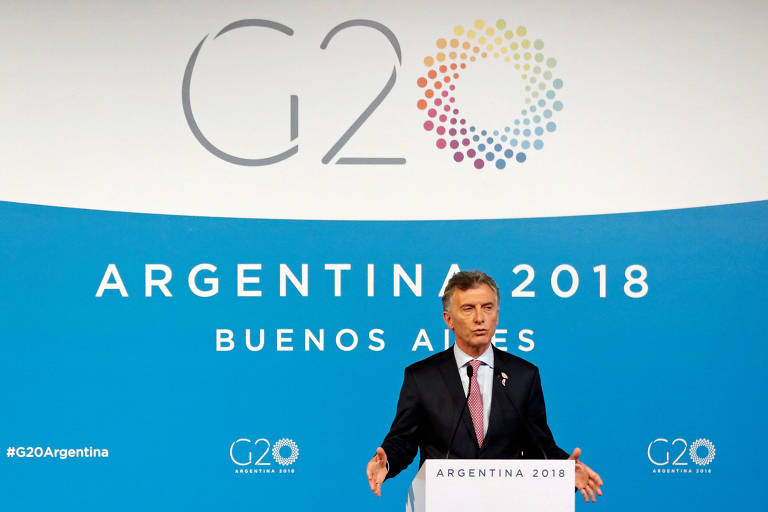 O presidente argentino, Mauricio Macri, fala em entrevista coletiva neste sábado (1º), último dia de G20 em Buenos Aires