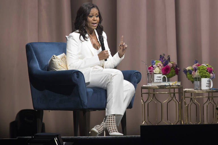 A ex-primeira-dama dos EUA, Michelle Obama, durante o evento em Nova York no Sábado (1º) 