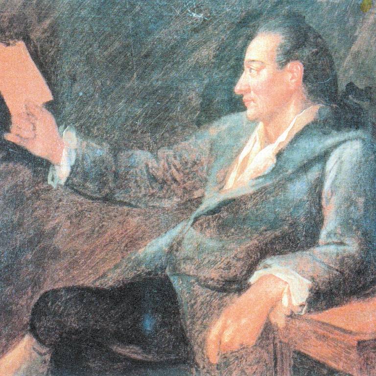 pintura mostra o escritor alemão Johann Wolfgang von Goethe