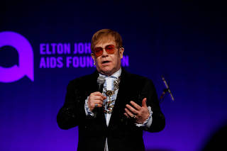 Elton John speaks during the Elton John AIDS Foundation's Gala in New York City,