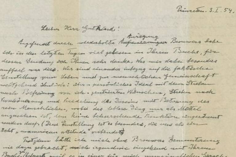 A carta de Albert Einstein para Eric Gutkin, de 1954, aborda a religião em duas páginas manuscritas em alemão
