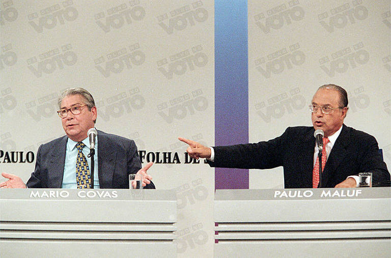 Em debate com concorrentes ao governo de SP promovido pela Folha e pela TV Cultura, Mário Covas (PSDB) e Paulo Maluf (PPB) discutem