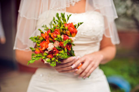 bouquet in the hands of the bride, Wedding concept