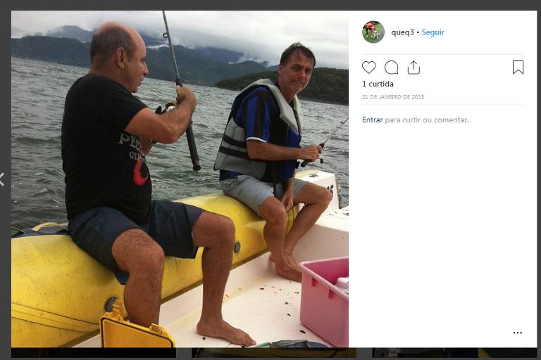 O ex-assessor parlamentar e policial militar Fabrício José Carlos de Queiroz em foto ao lado de Jair Bolsonaro. A imagem foi publicada no Instagram do ex-auxiliar em 21 de janeiro de 2013