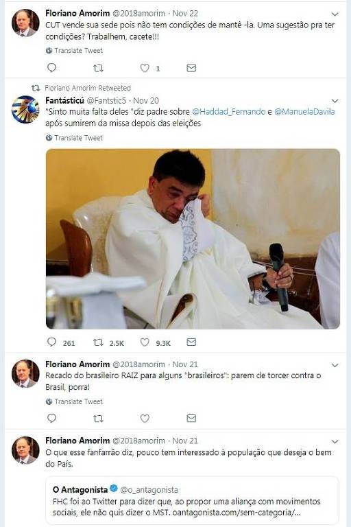 Reprodução de post no Twitter do publicitário Floriano Amorim, anunciado para a chefia da Secom (Secretaria de Comunicação) no governo Jair Bolsonaro.