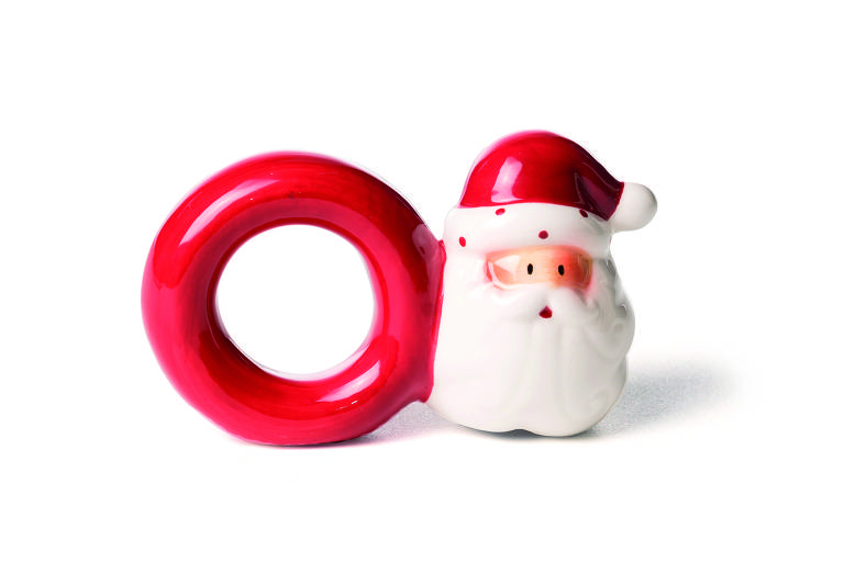 Argola vermelha em cerâmica com cabeça de Papai Noel na ponta