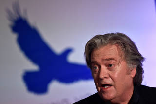 Bannon reacts during a news conference after a meeting to discuss the Marrakesh Treaty in Brussels