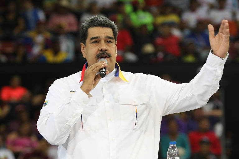 Ditador venezuelano Nicolás Maduro faz discurso durante o Congresso Bolivariano dos Povos, em Caracas, em 20 de dezembro 
