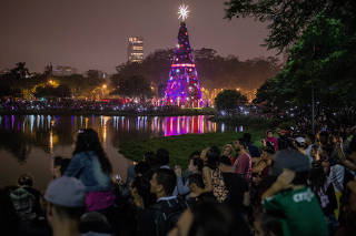 Público assiste apresentação de luzes da tradicional árvore de Natal do parque do Ibirapuera