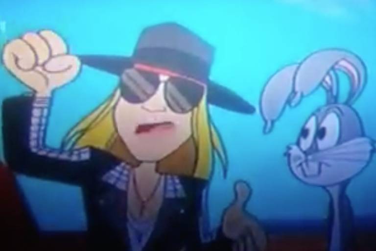 O cantor Axl Rose, líder do grupo Guns N' Roses, em aparição surpresa em episódio de Natal do desenho animado "Looney Tunes", no Brasil intitulado "A Turma do Pernalonga"