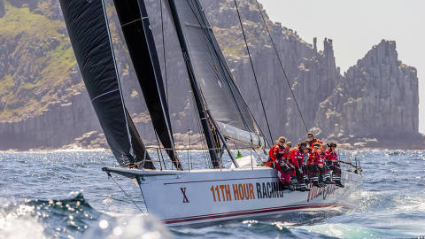 In this photo provided by Rolex/Studio Borlenghi, supermaxi Wild Oats XI gets close to Hobart, Australia, on the way to winning line honors in the Sydney Hobart yacht race, Friday, Dec. 28, 2018. (Carlo Borlenghi/Rolex/Studio Borlenghi via AP) ORG XMIT: SYD804