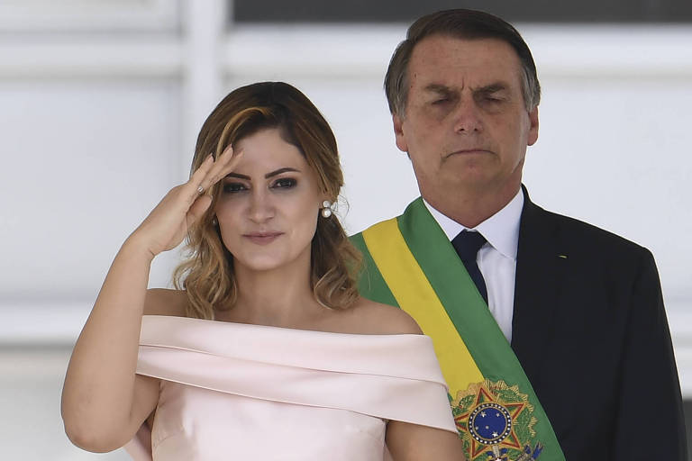 Michelle Bolsonaro durante discurso na posse do presidente brasileiro