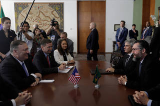 Brazil's Foreign Minister Ernesto Araujo attends a meeting with U.S. Secretary of State Mike Pompeo at Itamaraty Palace in Brasilia