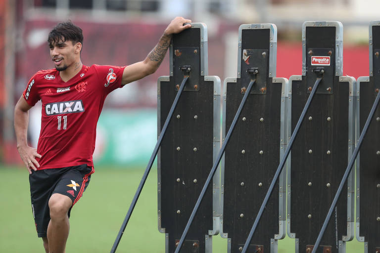 Lucas Paquetá durante treino no CT do Flamengo em 2018 