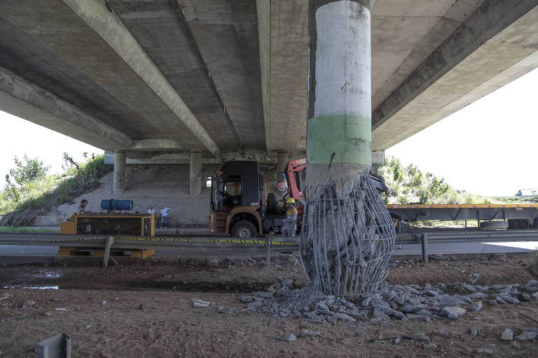 O Departamento Nacional de Infraestrutura e Transportes (Dnit) iniciou nesta sexta (4) o trabalho de escoramento no viaduto da Caucaia, na BR- 020, Ceará; a estrutura foi alvo de explosão em ataque criminoso