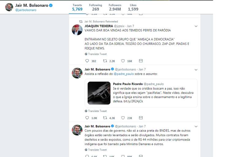 Postagens do Twittter do presidente Jair Bolsonaro 