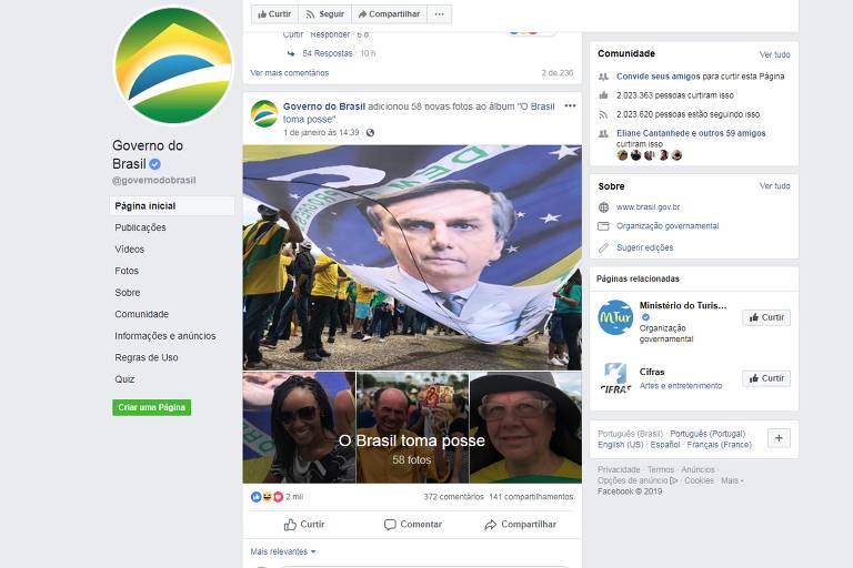 Perfis do governo na web fazem publicações a favor de Bolsonaro