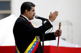 Venezuelan President Nicolas Maduro speaks during a ceremony, after his swearing-in for a second presidential term, at Fuerte Tiuna military base in Caracas