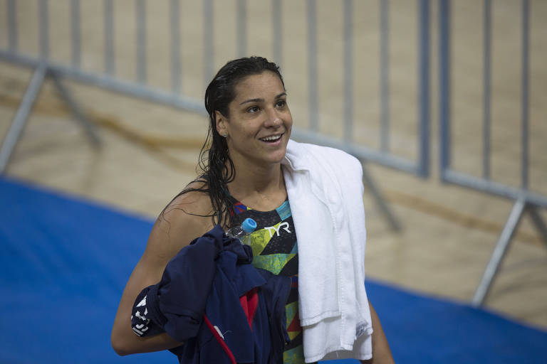 A nadadora Joanna Maranhão em uma competição no Rio de Janeiro