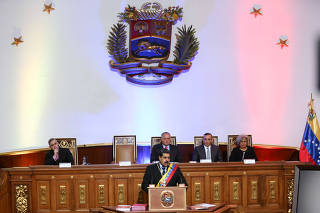 Venezuela's President Nicolas Maduro speaks during a special session of the National Constituent Assembly to present his annual state of the nation in Caracas