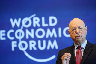Klaus Schwab, Founder and Executive Chairman of the WEF addresses a news conference ahead of the Davos annual meeting in Cologny
