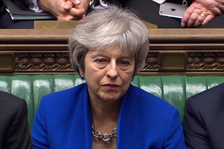 A primeira-ministra britância Theresa May durante a votação no Parlamento britânico 