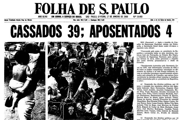 Primeira página da Folha de S.Paulo publicada em 17 de janeiro de 1969