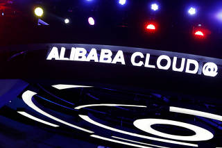 A booth introducing Alibaba Cloud services is seen at an exhibition venue during Alibaba Group's 11.11 Singles' Day global shopping festival in Shenzhen