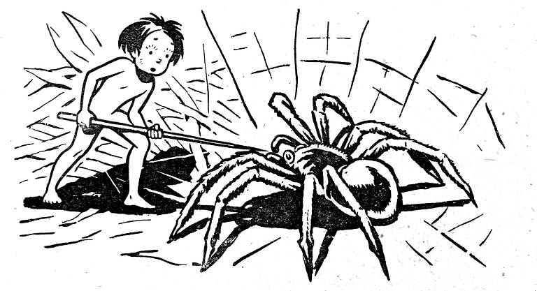 Ilustração de André Le Blanc para primeiras edições do livro "A Chave do Tamanho", quando Monteiro Lobato ainda estava vivo. Ilustração será usada em edição vintage da Biblioteca Azul