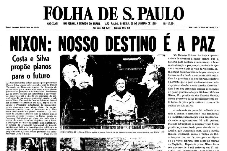 Primeira página da Folha de S.Paulo de 21 de janeiro de 1969