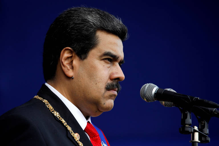 O ditador Nicolás Maduro durante cerimônia em base militar em Caracas, no início deste ano