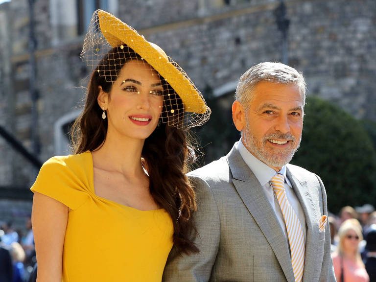 Amal Clooney e George Clooney no casamento real de Harry e Meghan