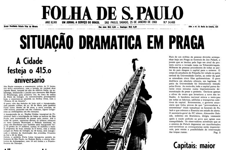 Primeira página da Folha de S.Paulo publicada em 25 de janeiro de 1969