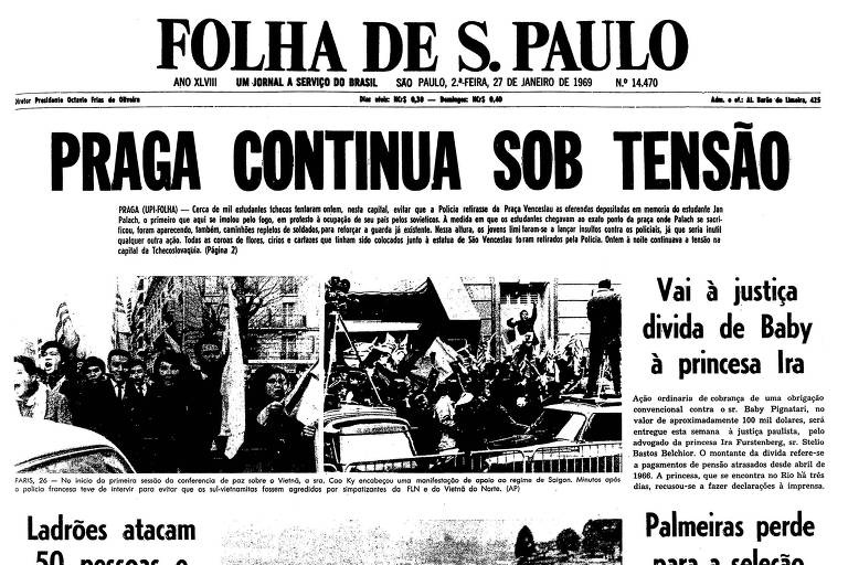 Primeira página da Folha de S.Paulo de 27 de janeiro de 1969