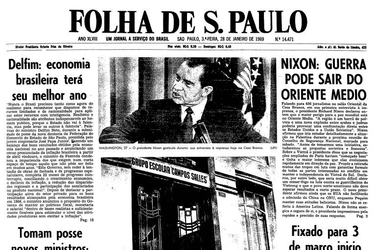 Primeira página da Folha de S.Paulo de 28 de janeiro de 1969