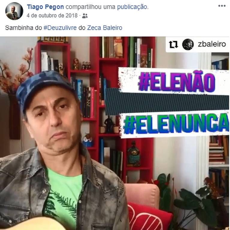Postagem simpática à campanha #EleNão comaprtilhada nas redes sociais pelo assessor do Planalto Tiago Pereira Gonçalves