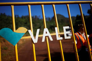 A logo of the Brazilian mining company Vale SA is seen in Brumadinho