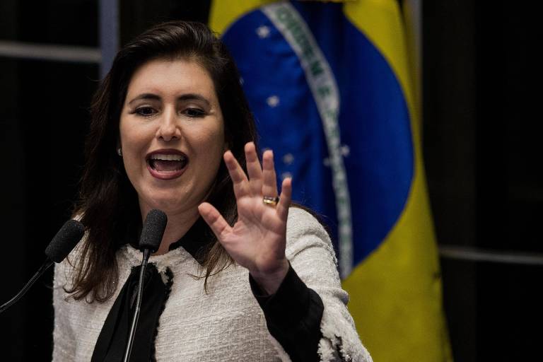 A senadora Simone Tebet (MDB-MS), que disputa com Renan Calheiros a candidatura pelo partido à presidência do Senado