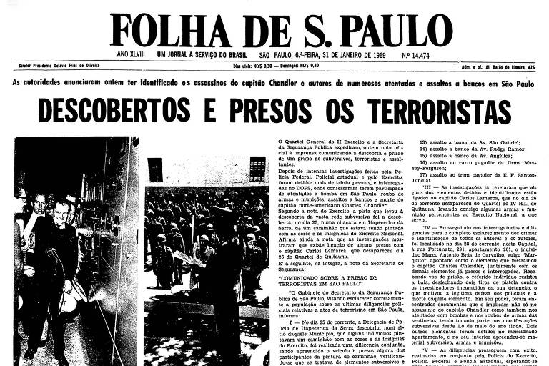 Primeira página da Folha de S.Paulo de 31 de janeiro de 1969