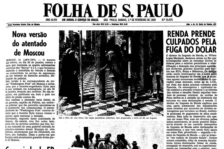 Primeira página da Folha de S.Paulo de 1º de fevereiro de 1969
