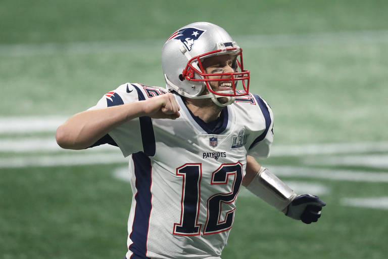 Tom Brady comemora durante Super Bowl 53