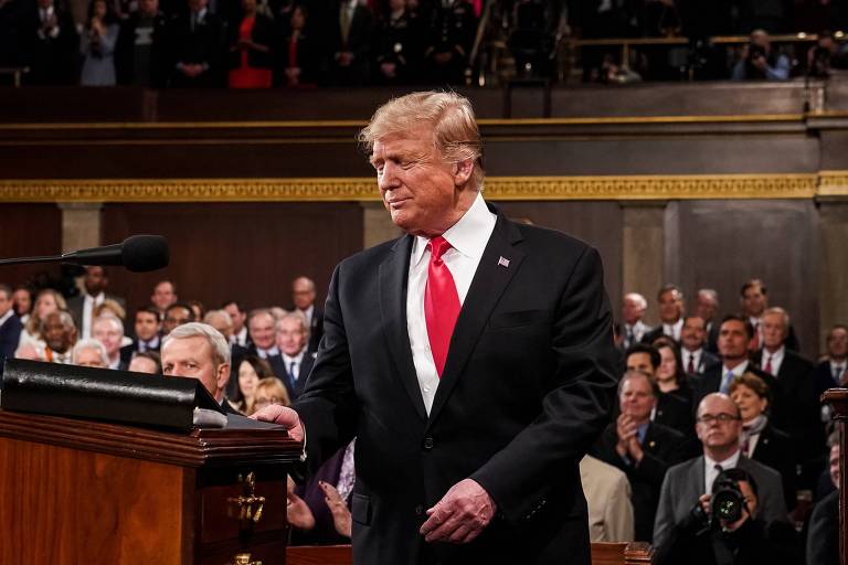 Presidente dos EUA, Donald Trump, chega para fazer discurso em Washington