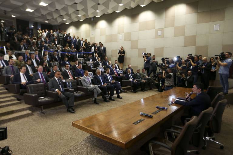 O ministro da Justiça e da Segurança Pública, Sergio Moro, em reunião com governadores