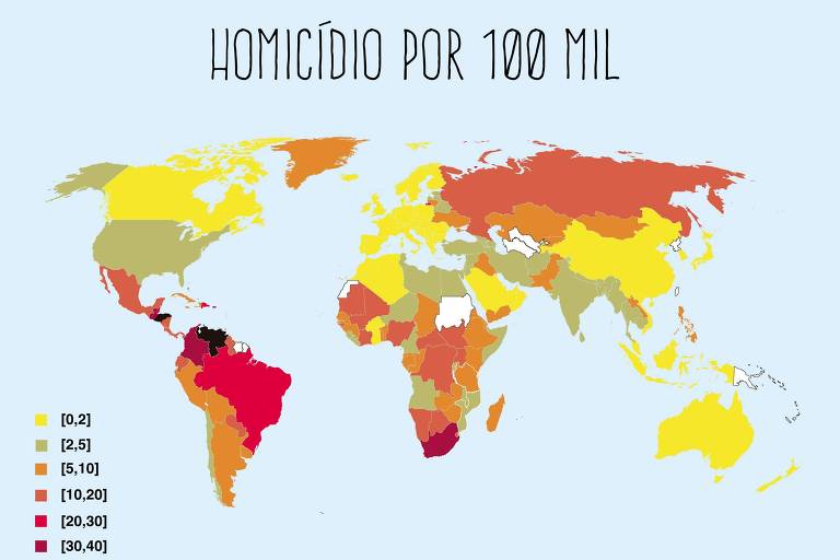 Mapa com homicídios pelo mundo