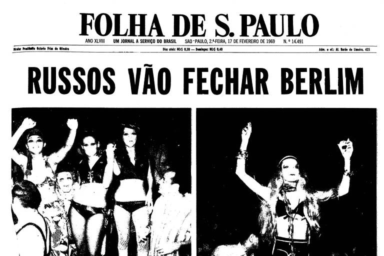 Primeira página da Folha de S.Paulo publicada em 17 de fevereiro de 1969